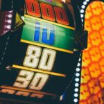 lighted slot machine at nighttime